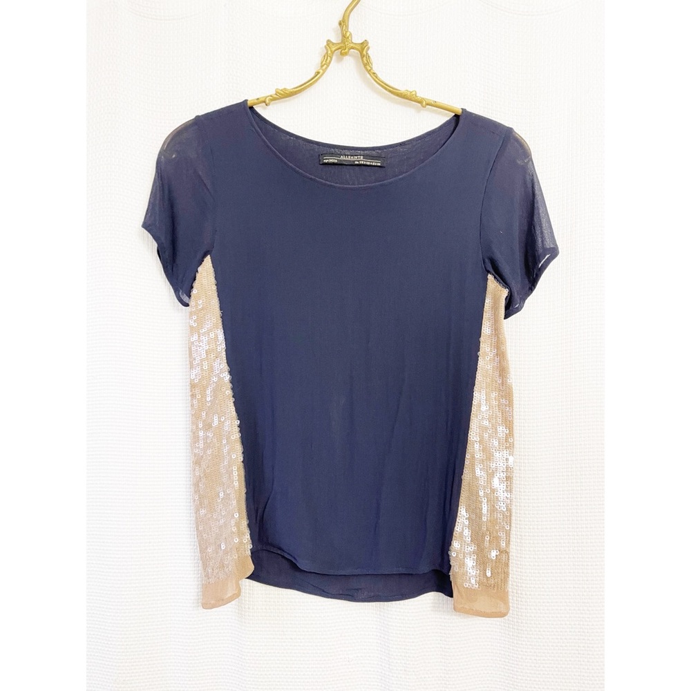 All Saints navy short-sleeved blouse with sequins